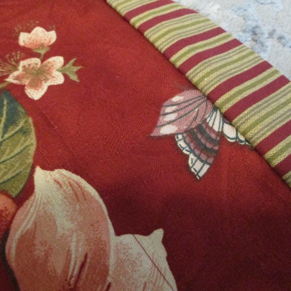 Window Valances - Burgundy Red Botanical Floral Dragonfly Gold Stripe Upholstery - Picture 4 of 5